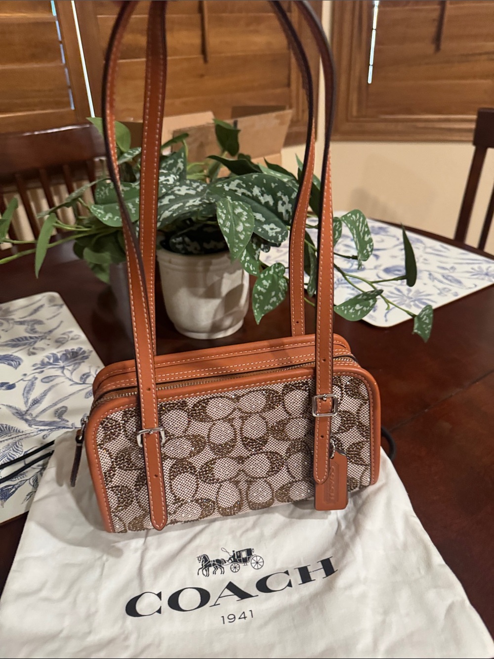 Coach Tan/Brown Signature Canvas Shoulder Bag 
NWOT